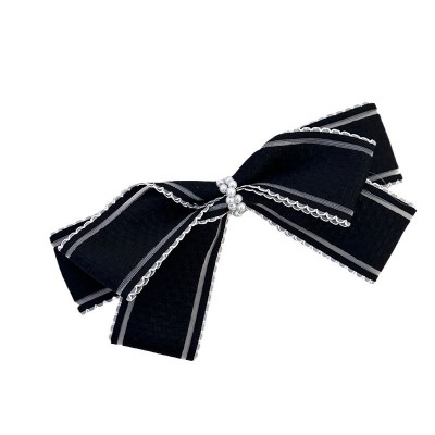 Pearl Wrapped Gentle Plaid Bow Barrette