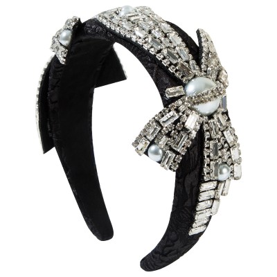 Baroque Embroidered Rhinestone & Pearl Padded Bow Headband