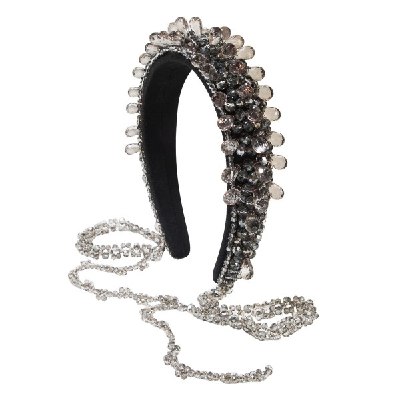 Handcrafted Crystal Wide Headband with Bow