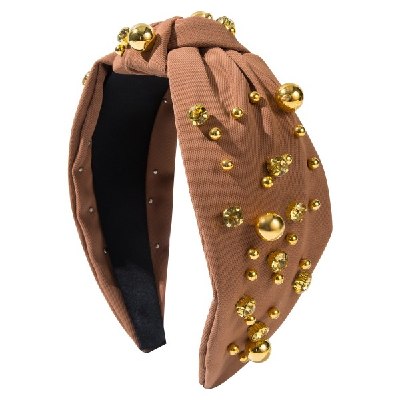 Korean Style Gold Beaded Headband with Rhinestone