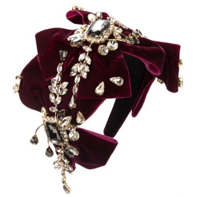 Velvet Mesh Headband with Rhinestone Bow