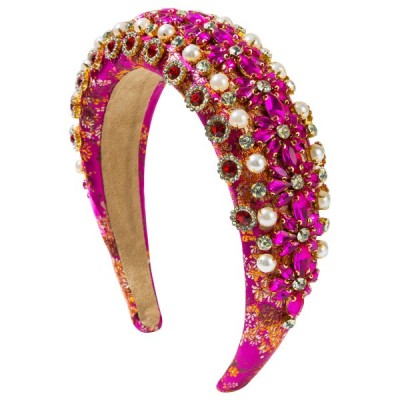  Baroque Embroidered Padded Headband with Full Rhinestones