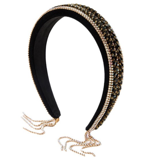 Elegant Velvet Padded Headband with Tassel Accents