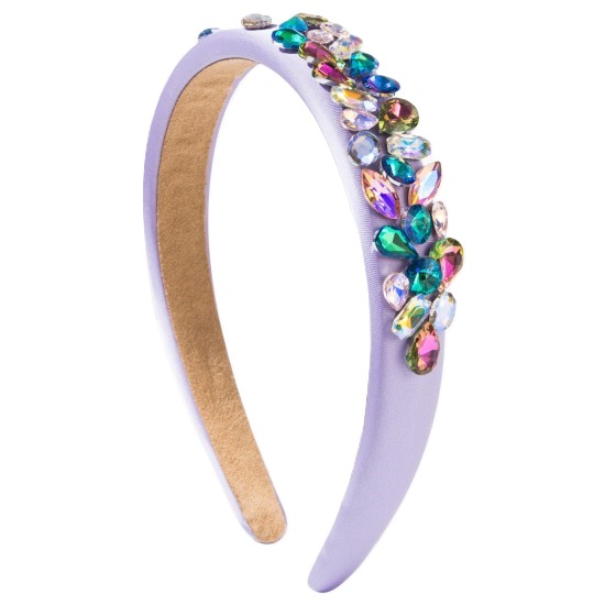 Trendy Korean-Style Fabric Padded Headband – Colorful Glass Gem 