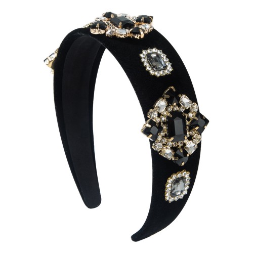 European French Vintage Wide-Brim Glass-Embellished Headband